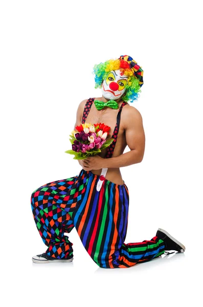 Clown with flowers — Stock Photo, Image