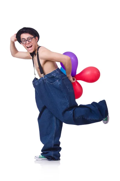 Hombre divertido con globos — Foto de Stock
