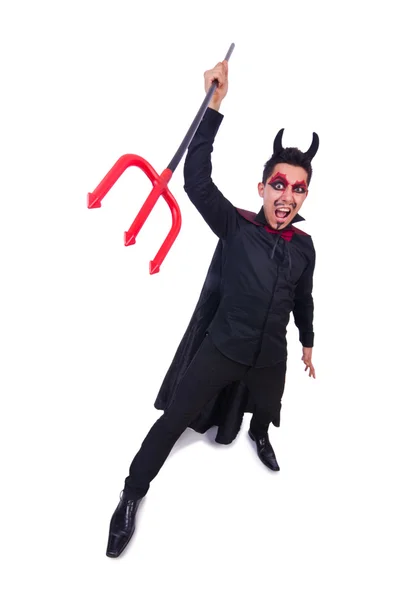 En man i djävulsdräkt i halloween-konceptet — Stockfoto