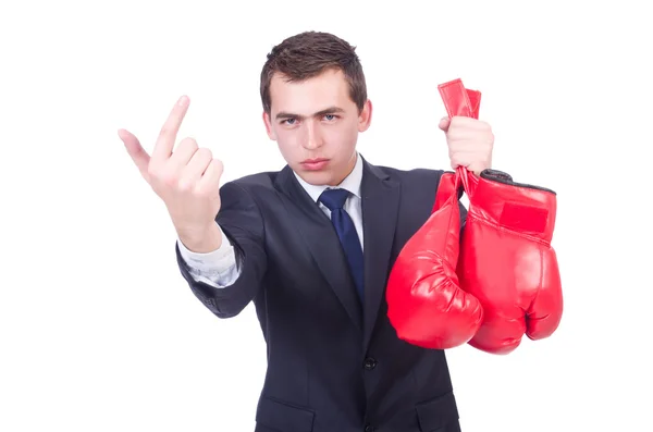Młody biznesmen w rękawiczkach bokserskich — Zdjęcie stockowe