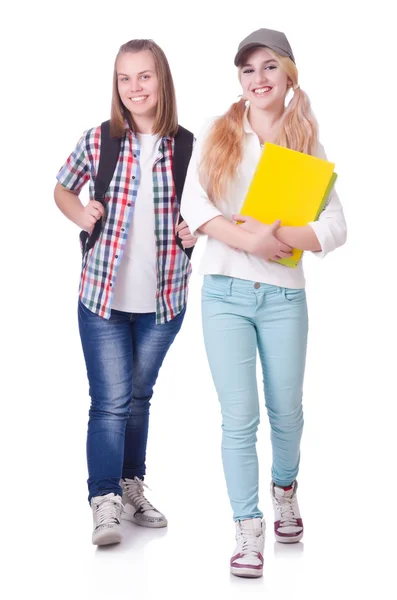 Paar jonge studenten op wit — Stockfoto