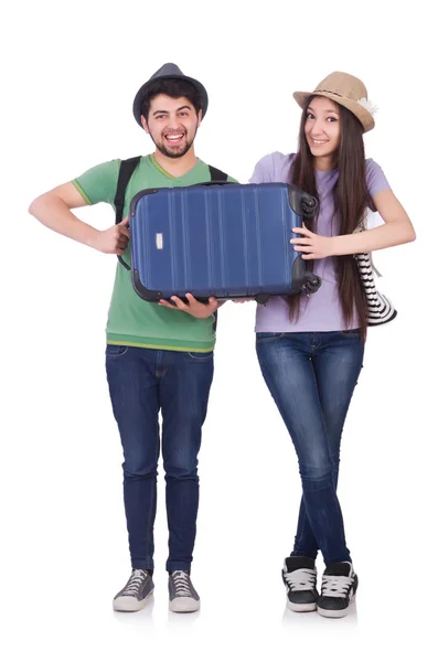 Students ready for travel on white — Stock Photo, Image