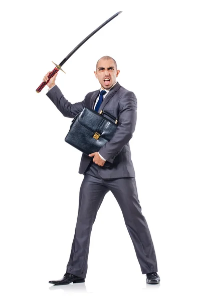 Businessman with sword — Stock Photo, Image