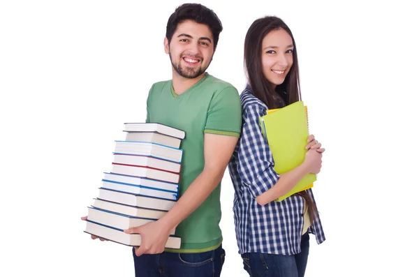 Estudiantes con libros aislados en blanco — Foto de Stock