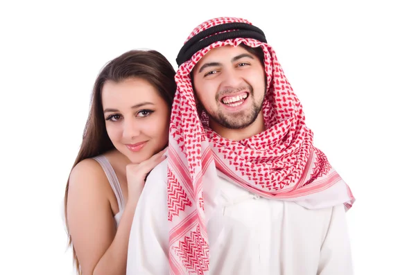 Arabo uomo con sua moglie su bianco — Foto Stock