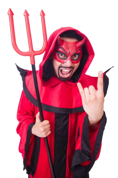 Uomo diavolo in costume rosso — Foto Stock