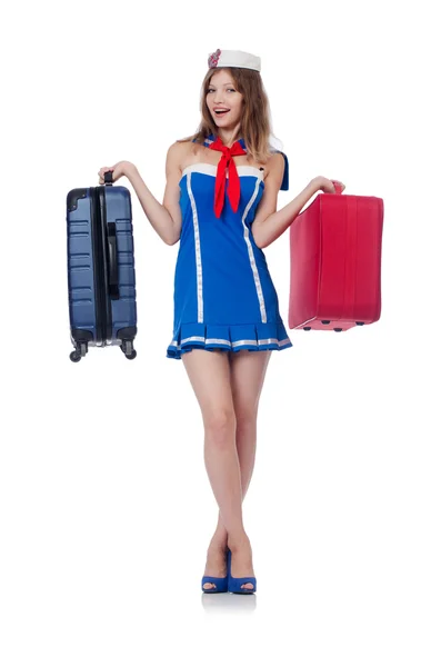 Reisebegleiterin mit Koffer — Stockfoto