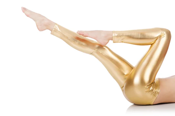 Woman legs with gold stockings — Stock Photo, Image