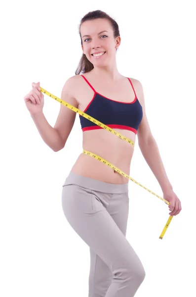 Young girl with centimeter in dieting concept — Stock Photo, Image