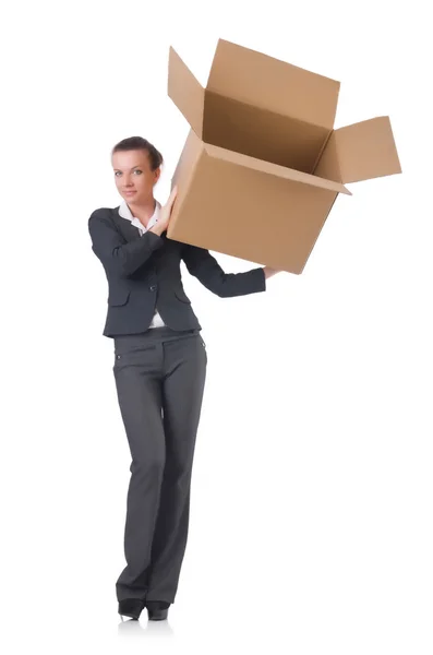 Mujer mujer de negocios con caja — Foto de Stock