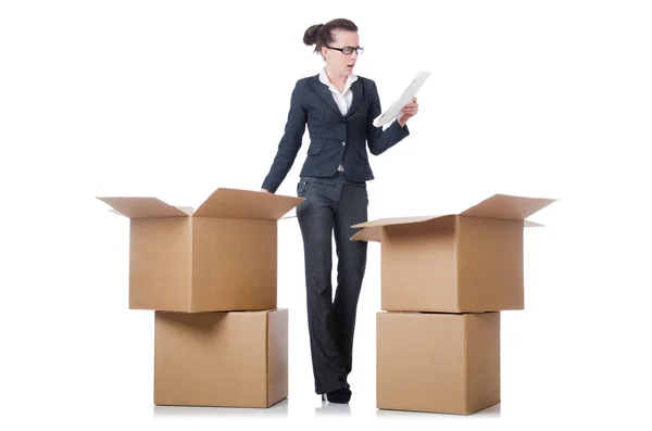 Nő üzletasszony dobozok — Stock Fotó