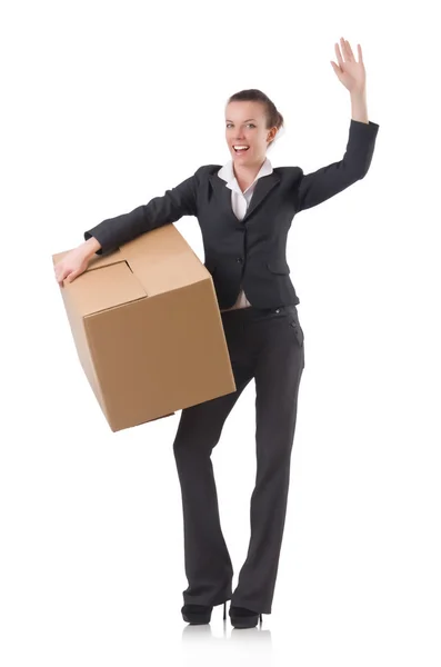 Woman businesswoman with box — Stock Photo, Image