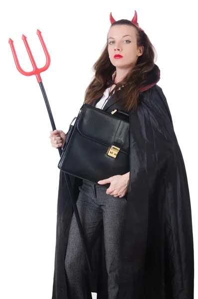 Female wearing devil costume and trident — Stock Photo, Image