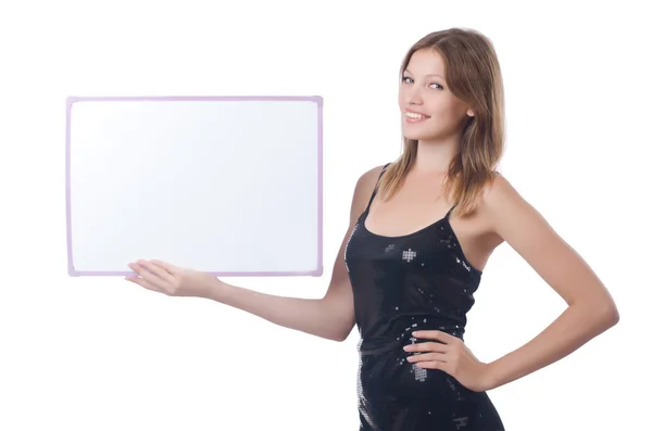 Young woman with blank poster — Stock Photo, Image