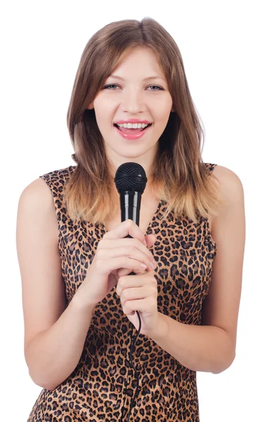 Woman singer with microphone — Stock Photo, Image