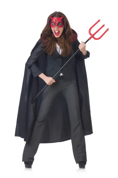 Female wearing devil costume and trident — Stock Photo, Image