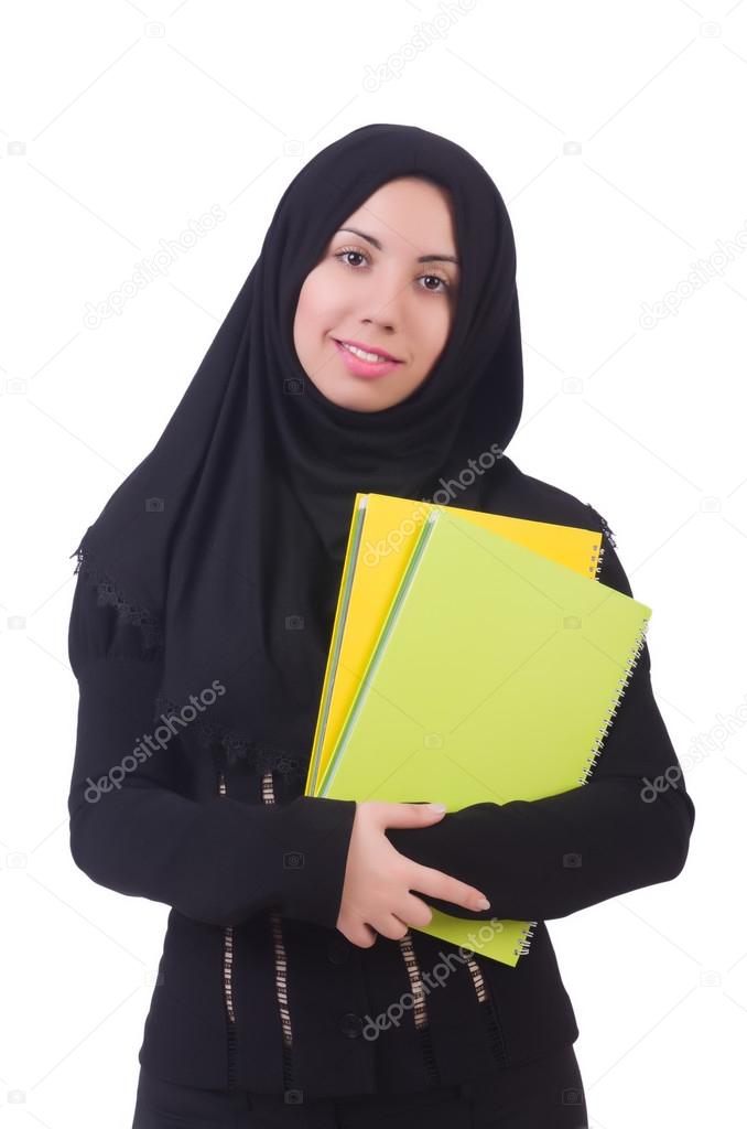 Young muslim female student with books