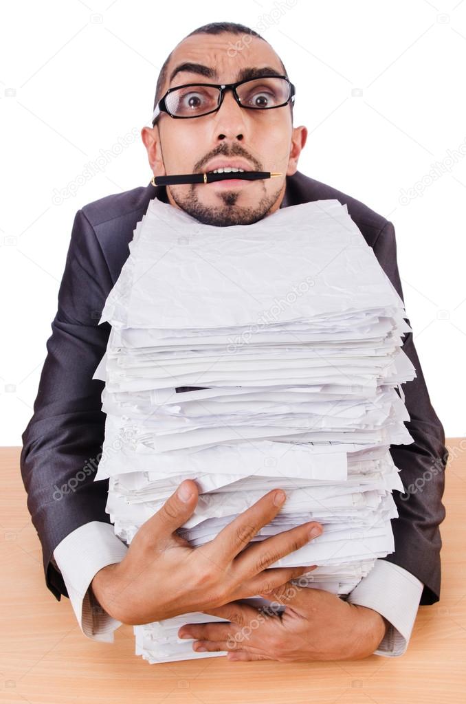 Man with too much work to do