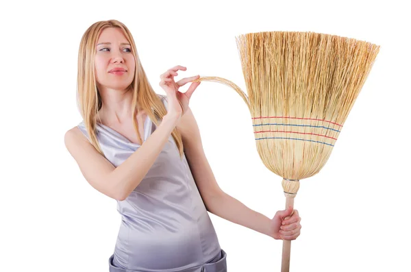 Young woman with broom — Stock Photo, Image