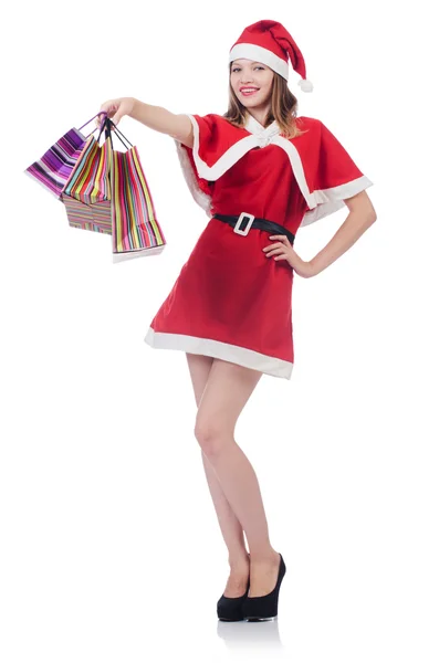 Junge Frau im roten Weihnachtsmannkostüm — Stockfoto