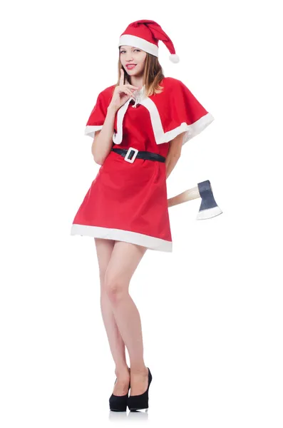 Young woman in red santa costume — Stock Photo, Image