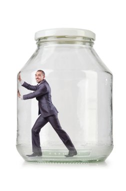 Cam Kavanoz içinde genç işadamı