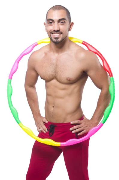 Homem fazendo excecises com hula hoop — Fotografia de Stock