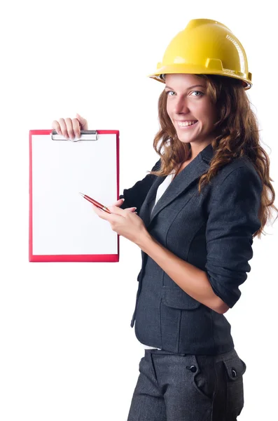 Mujer con sombrero duro y carpeta —  Fotos de Stock