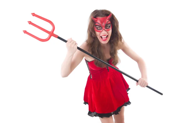 Femme comme diable rouge dans le concept d'Halloween — Photo