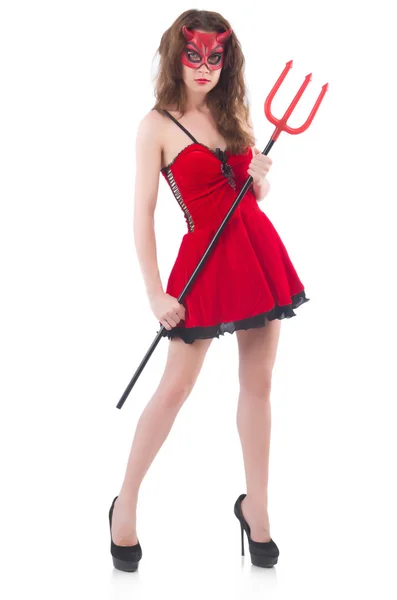 Mujer como diablo rojo en el concepto de Halloween —  Fotos de Stock