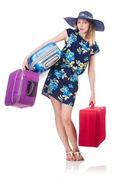 Женщина с чемоданами — стоковое фото