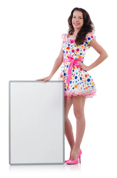 Young woman with blank poster — Stock Photo, Image