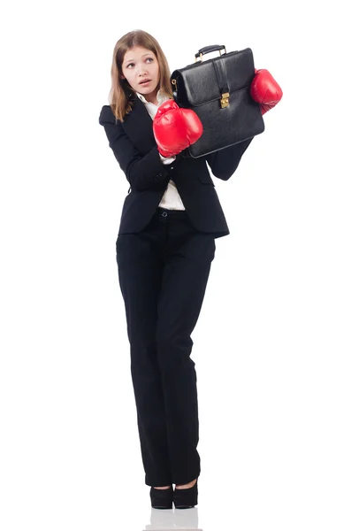 Roliga busnesswoman boxer — Stockfoto