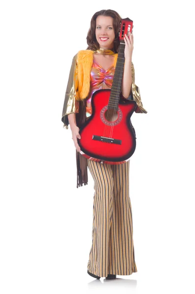 Mujer con guitarra en ropa mexicana — Foto de Stock