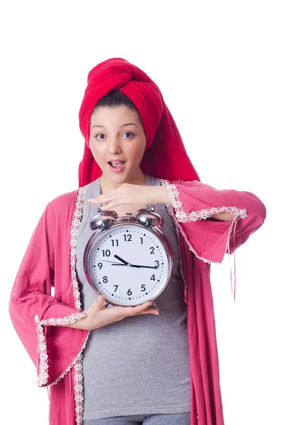 Femme au foyer avec horloge — Photo