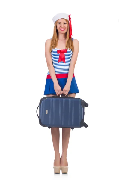 Woman travel attendant with suitcase — Stock Photo, Image