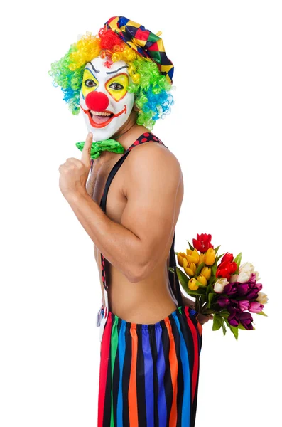 Clown with flowers — Stock Photo, Image