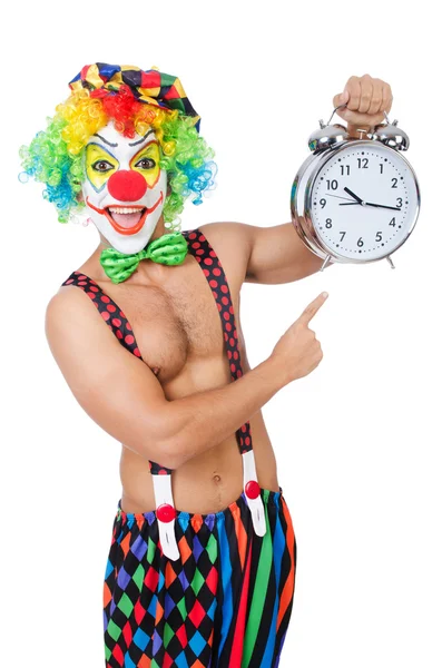 Clown with alarm clock — Stock Photo, Image