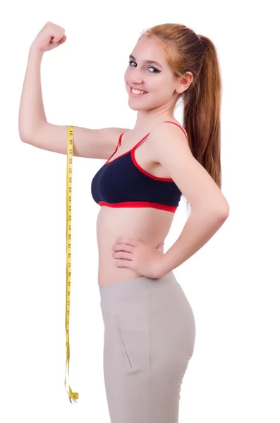 Νεαρό κορίτσι με εκατοστό σε δίαιτα έννοια — Φωτογραφία Αρχείου