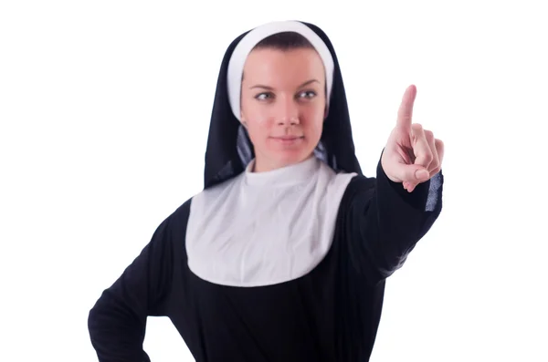 Nun pressing virtual buttons — Stock Photo, Image