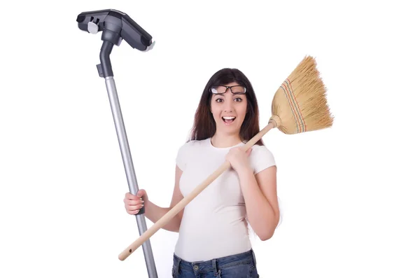 Donna che fa le pulizie a casa — Foto Stock