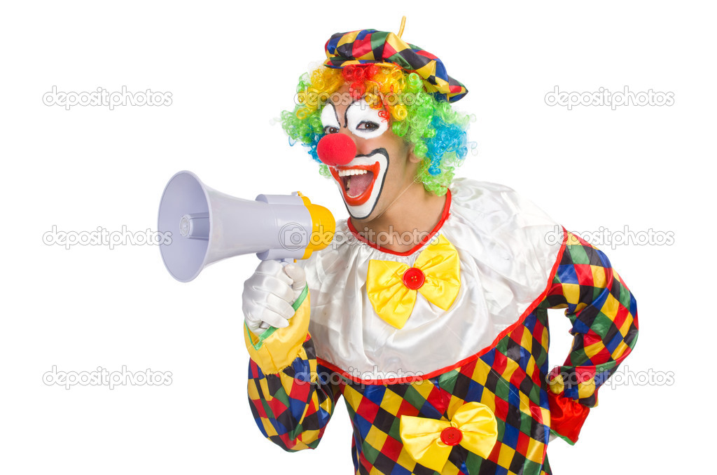 Clown with loudspeaker