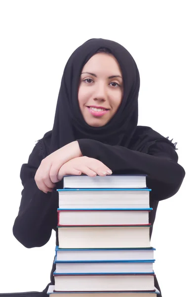 年轻的穆斯林女学生，带着书本 — 图库照片