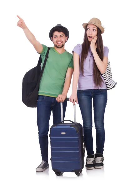 Students ready for travel on white — Stock Photo, Image