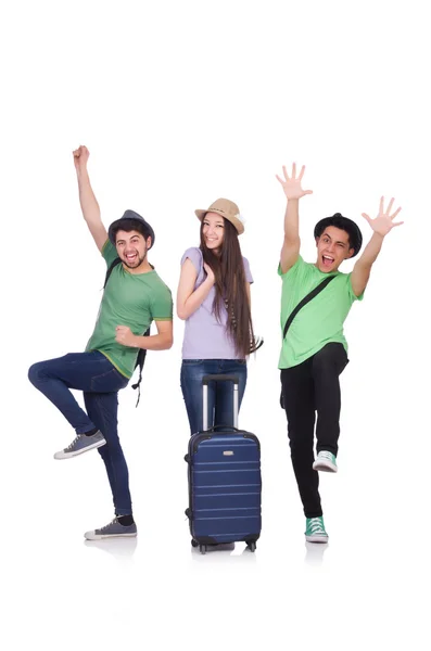 Students ready for travel on white — Stock Photo, Image