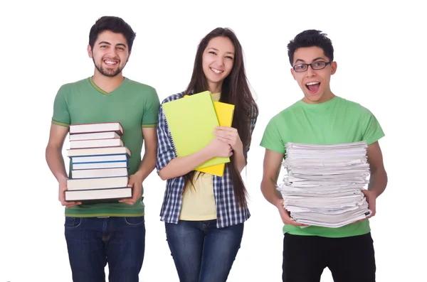 Studenter med böcker isolerade på vitt — Stockfoto