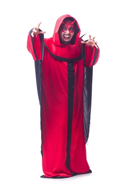 Человек дьявол в красном костюме — стоковое фото