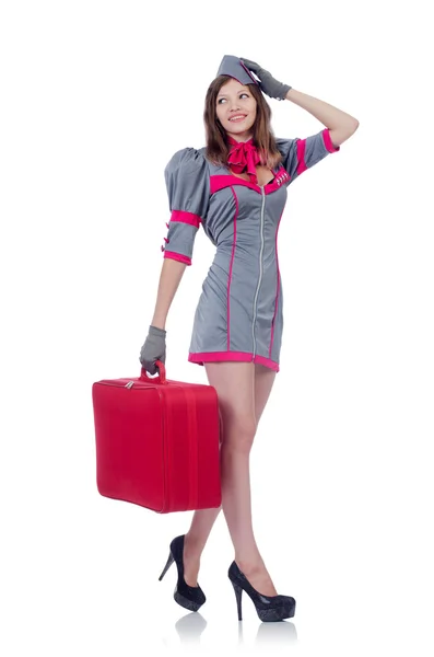 Vrouw reizen begeleider met koffer — Stockfoto