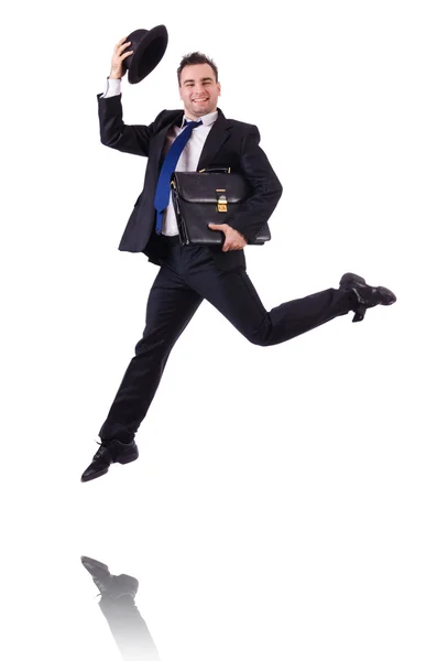 Забавный бизнесмен прыгает — стоковое фото