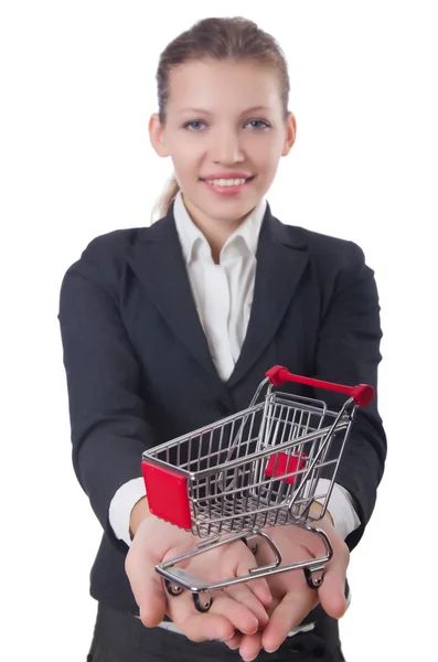 Mujer de negocios con carrito de compras — Foto de Stock